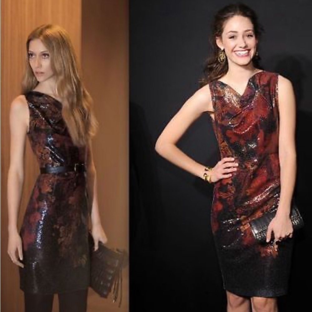 Elie Tahari Lori China Red Multi Sequin Sleeveless Shift Cocktail Dress Sz 14 - Picture 6 of 13